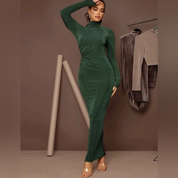 SHEIN Dresses & Skirts - •Sold on Mercari• Shein Dark Green Long Sleeve Dress 4 •Brand New•